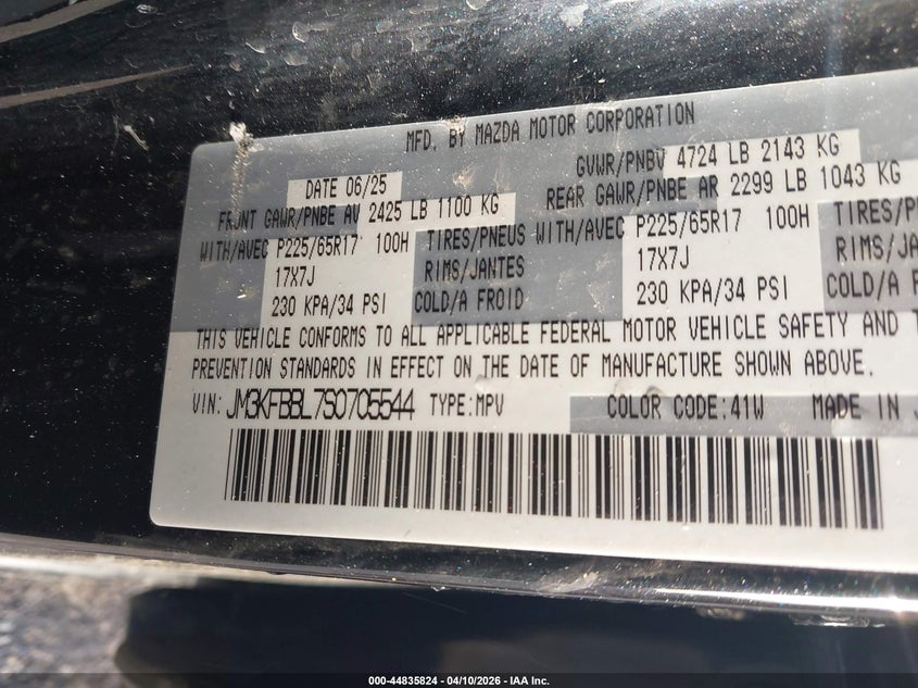 2025 Mazda Cx-5 2.5 Cx-5 2.5 S Select black Lot 111044835824 Vin JM3KFBBL7S0705544