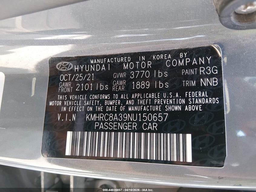 2022 Hyundai Venue Sel VIN: KMHRC8A39NU150657 Lot: 44835857