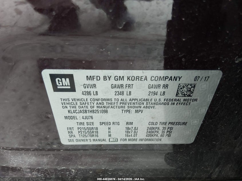 2017 Buick Encore Preferred VIN: KL4CJASB1HB251098 Lot: 44835874