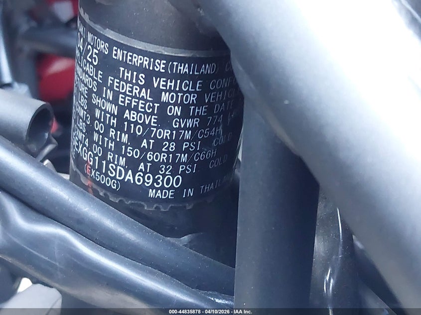 2025 Kawasaki Ex500 VIN: ML5EXGG11SDA69300 Lot: 44835878