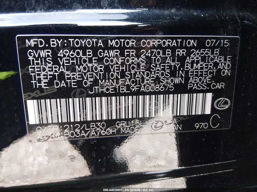 2015 Lexus Gs 350 VIN: JTHCE1BL9FA008675 Lot: 44835891