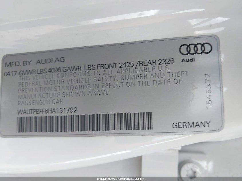 2017 Audi A3 E-Tron 1.4T Premium VIN: WAUTPBFF6HA131792 Lot: 44835922