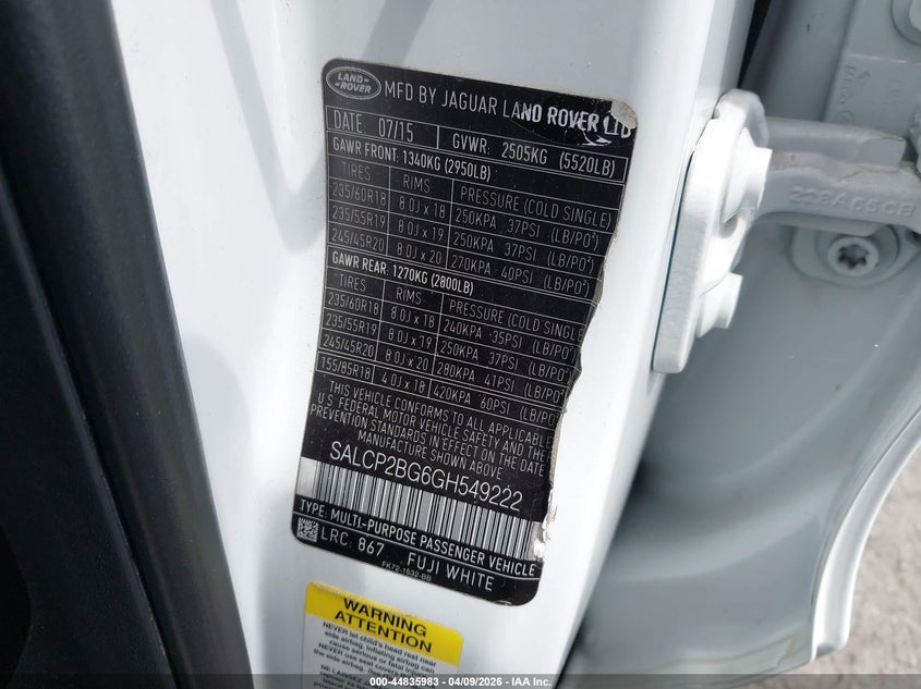 2016 Land Rover Discovery Sport Se VIN: SALCP2BG6GH549222 Lot: 44835983