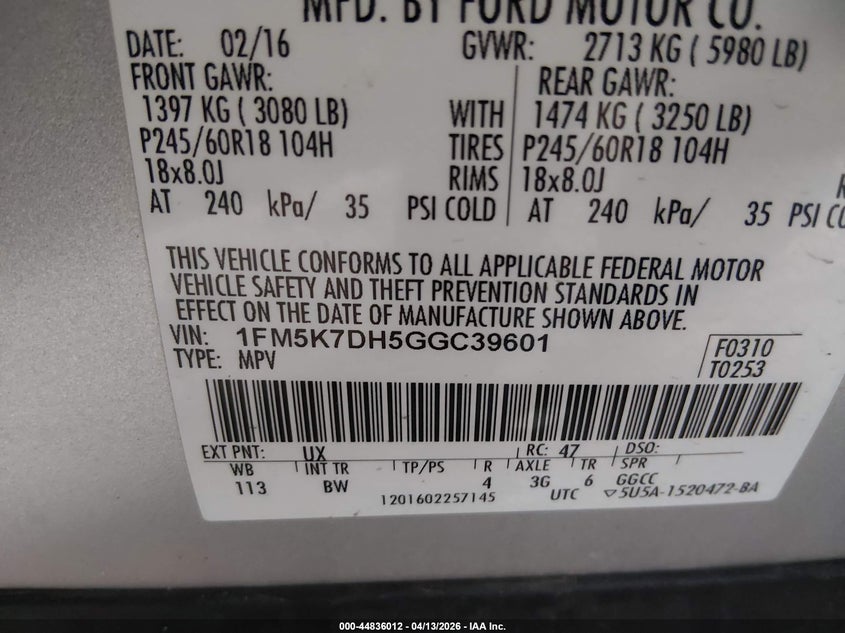 2016 Ford Explorer 2.3 Xlt silver Lot 111044836012 Vin 1FM5K7DH5GGC39601