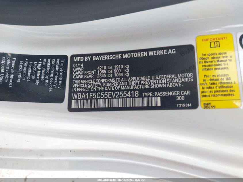 2014 BMW 228I VIN: WBA1F5C55EV255418 Lot: 44836018
