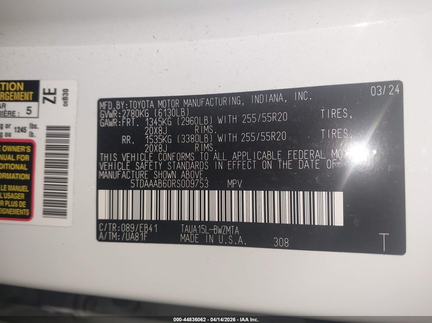 2024 Lexus Tx 350 Premium VIN: 5TDAAAB60RS009753 Lot: 44836062