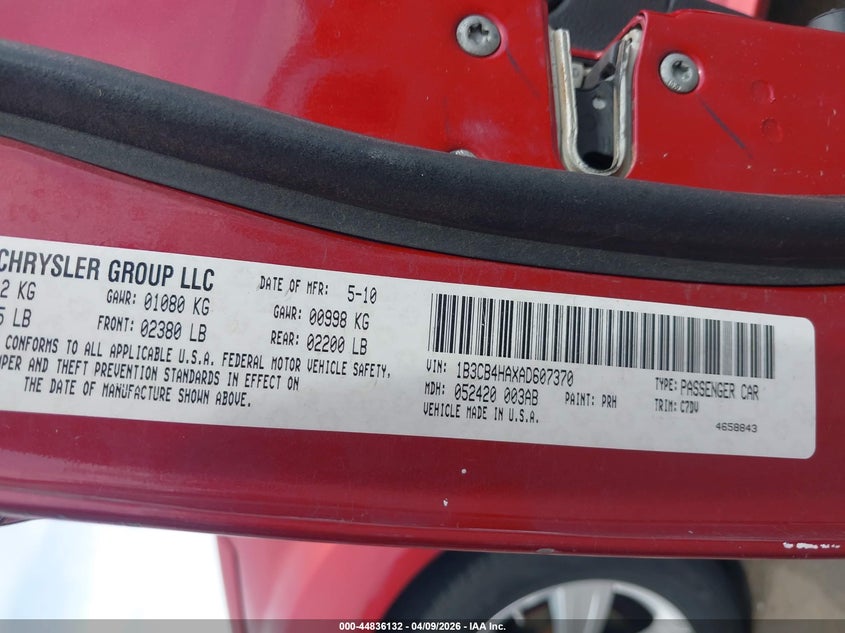 2010 Dodge Caliber Sxt VIN: 1B3CB4HAXAD607370 Lot: 44836132