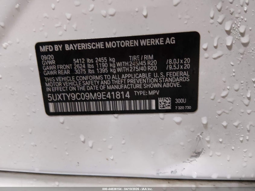 2021 BMW X3 3.0 M40I white Lot 111044836154 Vin 5UXTY9C09M9E41814