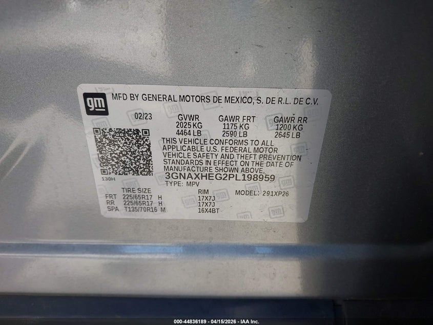 2023 Chevrolet Equinox Fwd Ls VIN: 3GNAXHEG2PL198959 Lot: 44836189