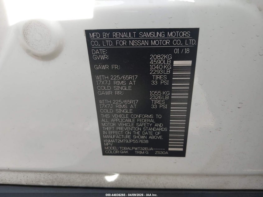 2018 Nissan Rogue 2.5 S white Lot 111044836265 Vin KNMAT2MT9JP557638
