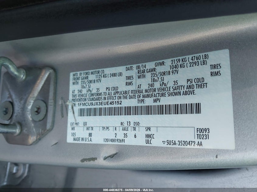 2014 Ford Escape 1.6 Titanium silver Lot 111044836275 Vin 1FMCU9JX3EUE45152