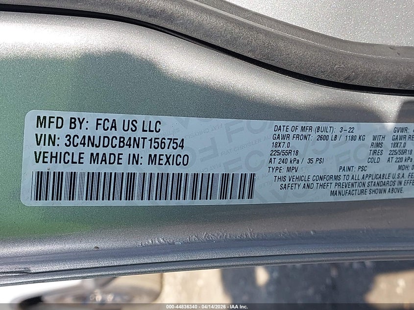 2022 Jeep Compass 2.4 Limited 4X4 grey Lot 111044836340 Vin 3C4NJDCB4NT156754