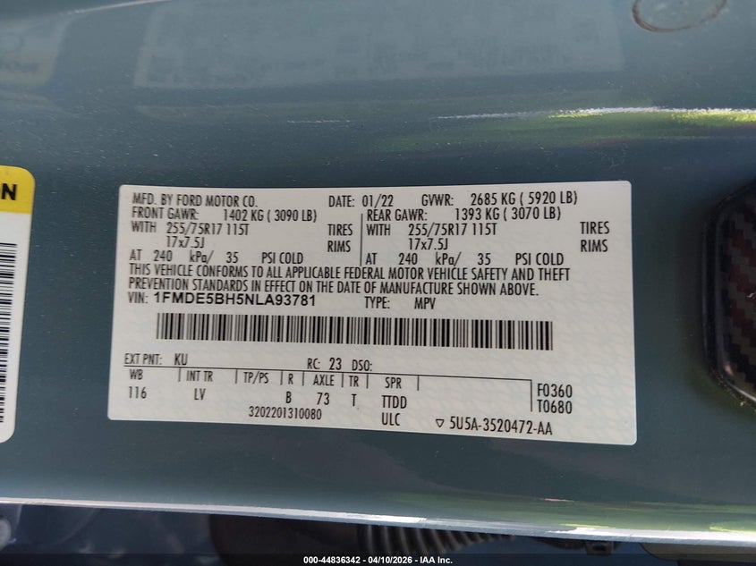 2022 Ford Bronco Big Bend VIN: 1FMDE5BH5NLA93781 Lot: 44836342
