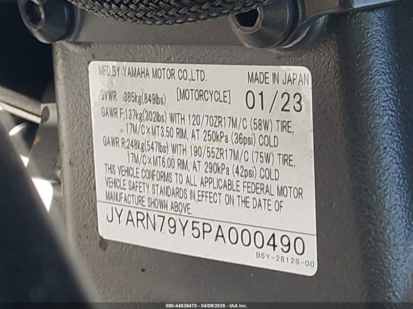2023 Yamaha Mtn1000 C VIN: JYARN79Y5PA000490 Lot: 44836470