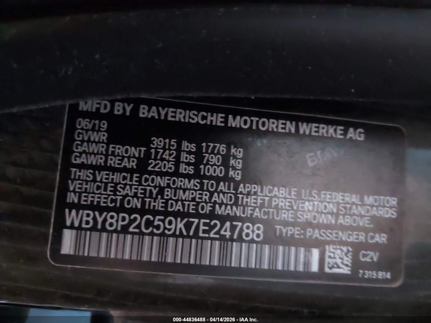 2019 BMW I3 120ah Black Lot 111044836488 Vin WBY8P2C59K7E24788