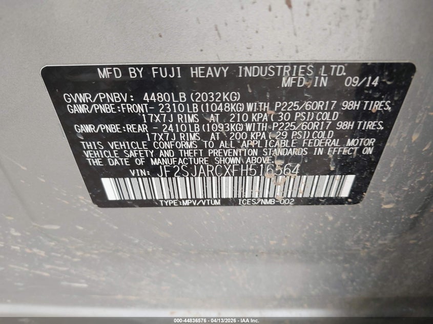 2015 Subaru Forester 2.5 2.5I Limited silver Lot 111044836576 Vin JF2SJARCXFH516564