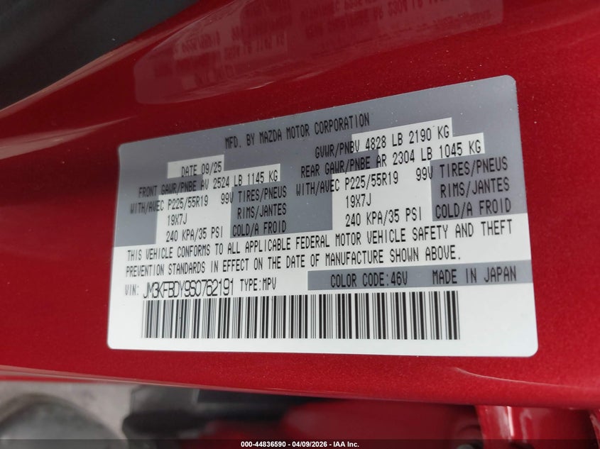 2025 Mazda Cx-5 2.5 Cx-5 2.5 Turbo Premium red Lot 111044836590 Vin JM3KFBDY9S0762191