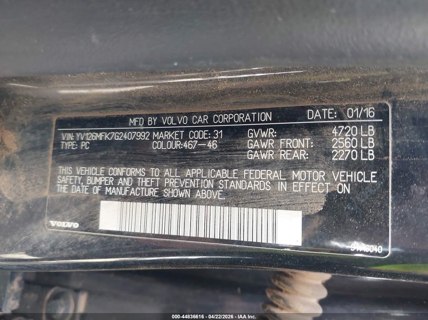 2016 Volvo S60 T5 Drive-E Premier VIN: YV126MFK7G2407992 Lot: 44836616