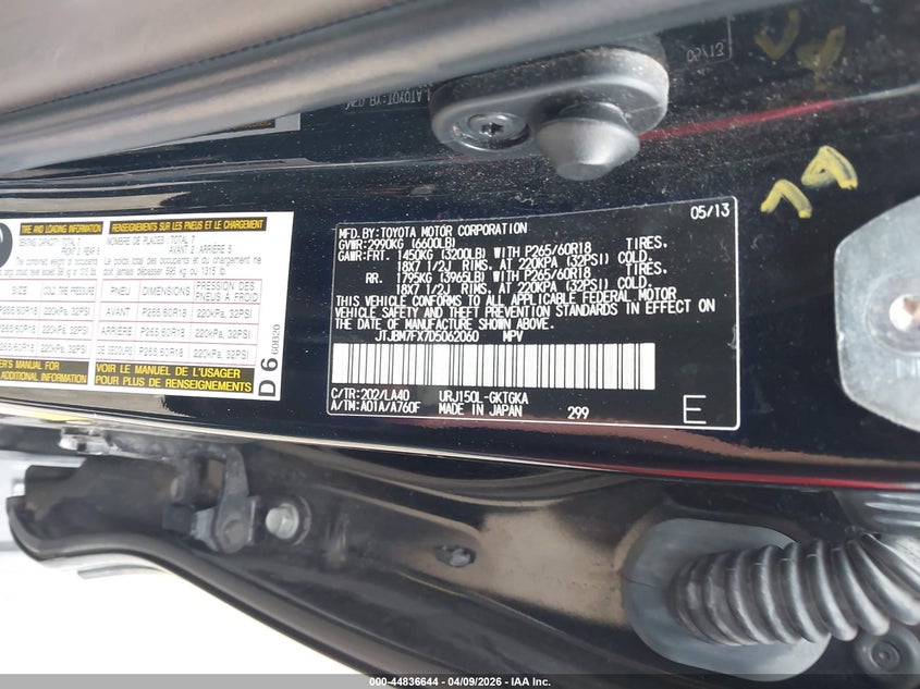 2013 Lexus Gx 460 VIN: JTJBM7FX7D5062060 Lot: 44836644