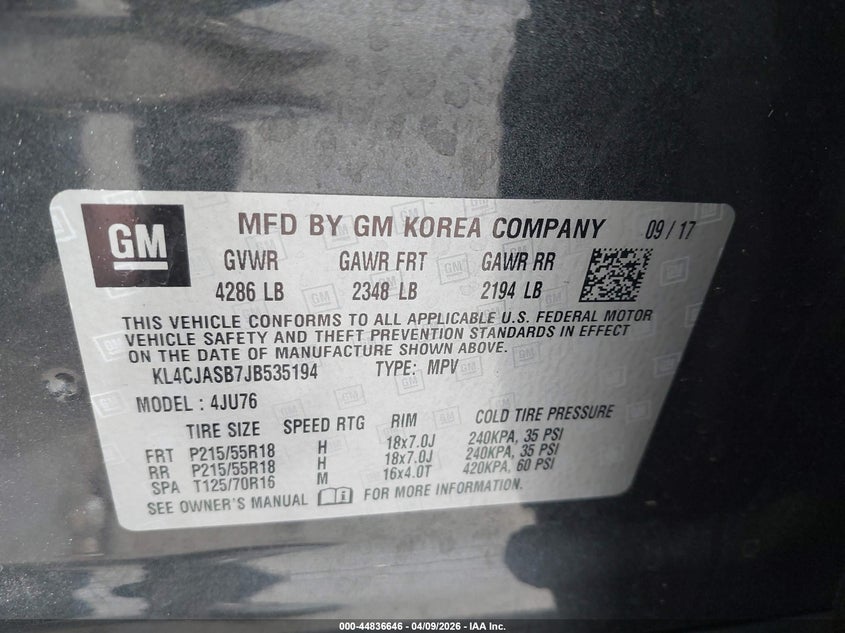 KL4CJASB7JB535194 2018 Buick Encore 1.4 Preferred grey