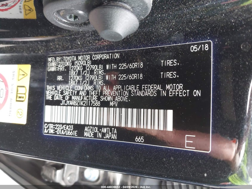 2019 Lexus Nx 300 VIN: JTJYARBZ1K2117588 Lot: 44836652