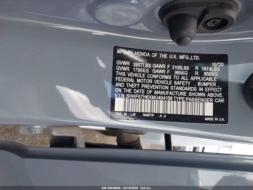 VIN SHHFK7H6XMU404158 2021 HONDA CIVIC EX