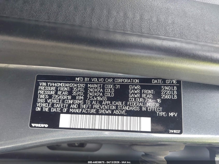 2017 Volvo Xc60 T5 Inscription VIN: YV440MDU4H2041282 Lot: 44836675