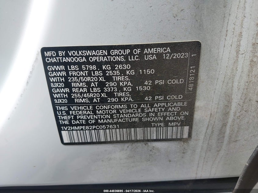 2023 Volkswagen Id.4 Id.4 Pro S Plus white Lot 111044836695 Vin 1V2HMPE82PC057631