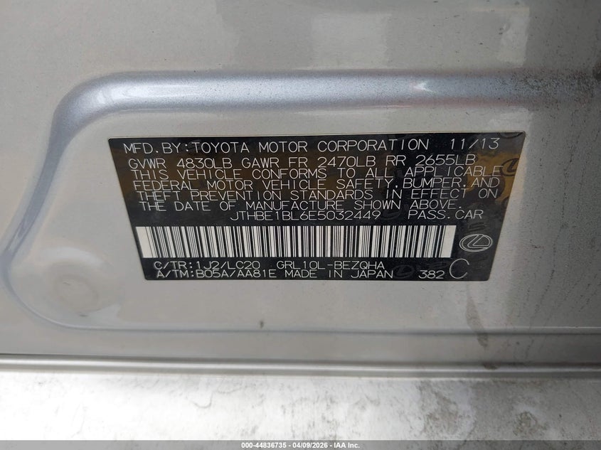 2014 Lexus Gs 350 VIN: JTHBE1BL6E5032449 Lot: 44836735