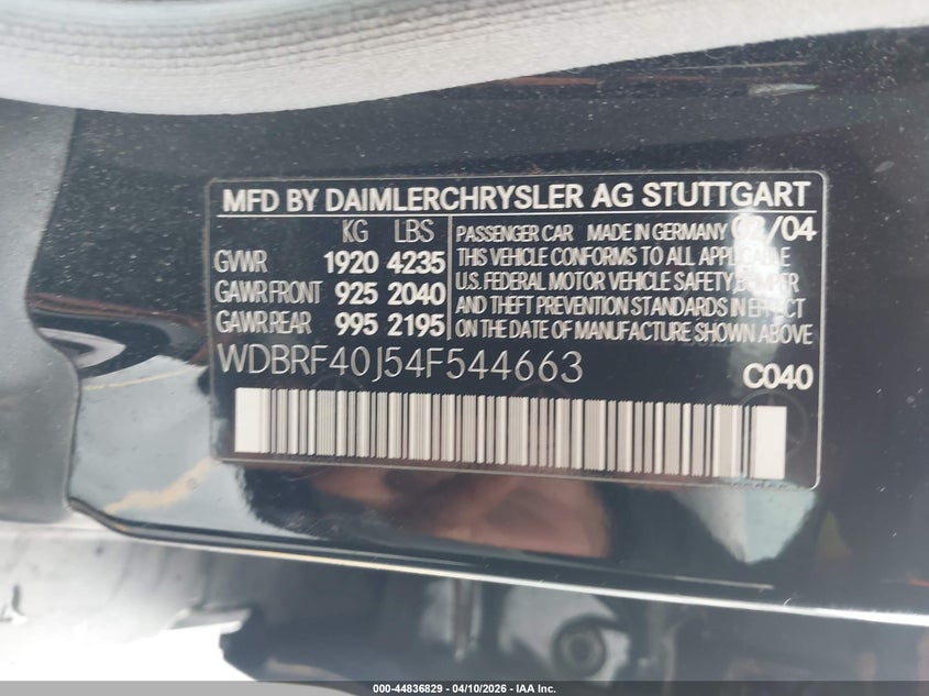 2004 Mercedes-Benz C 230 Kompressor Sport/Sport VIN: WDBRF40J54F544663 Lot: 44836829