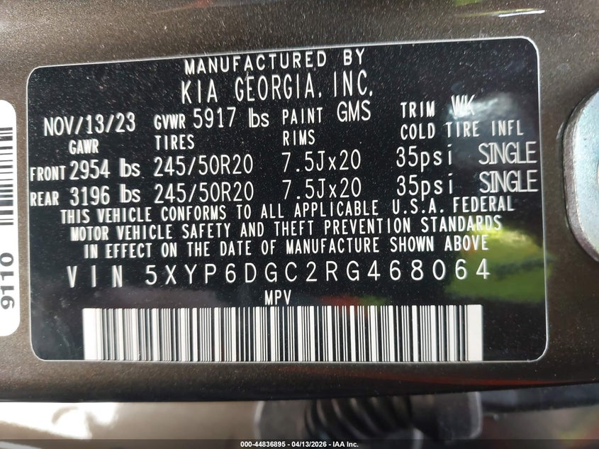 2024 Kia Telluride S VIN: 5XYP6DGC2RG468064 Lot: 44836895