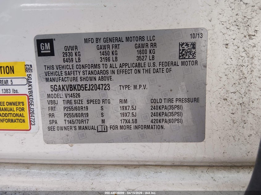 2014 Buick Enclave Leather VIN: 5GAKVBKD5EJ204723 Lot: 44836899