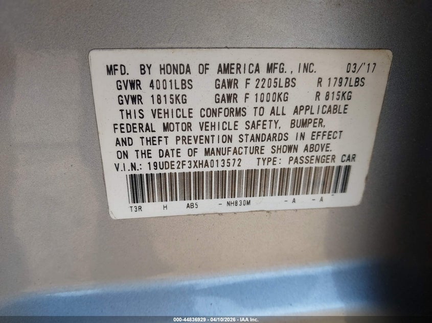 2017 Acura Ilx Acurawatch Plus Package VIN: 19UDE2F3XHA013572 Lot: 44836929