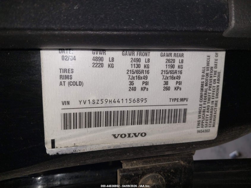 2004 Volvo Xc70 2.5T VIN: YV1SZ59H441156895 Lot: 44836952