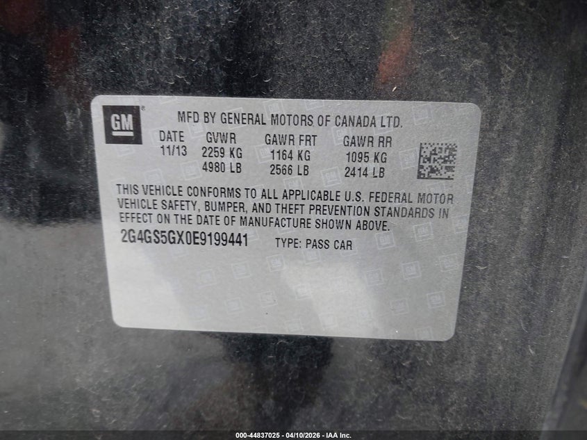 2014 Buick Regal Turbo Premium Ii VIN: 2G4GS5GX0E9199441 Lot: 44837025