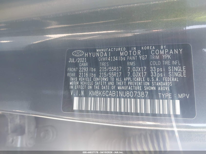 HYUNDAI KONA 2022 VIN KM8K6CAB1NU807387