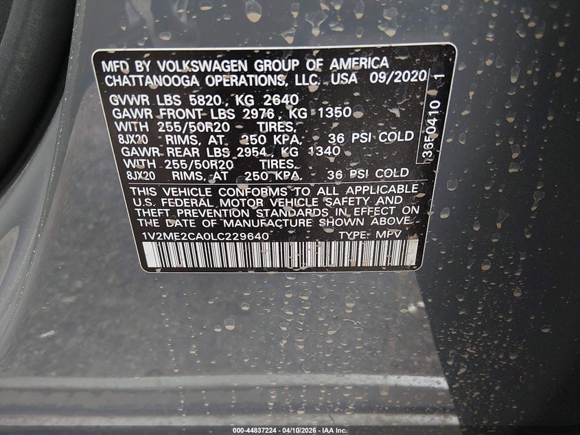 2020 Volkswagen Atlas Cross Sport 3.6L V6 Sel VIN: 1V2ME2CA0LC229640 Lot: 44837224