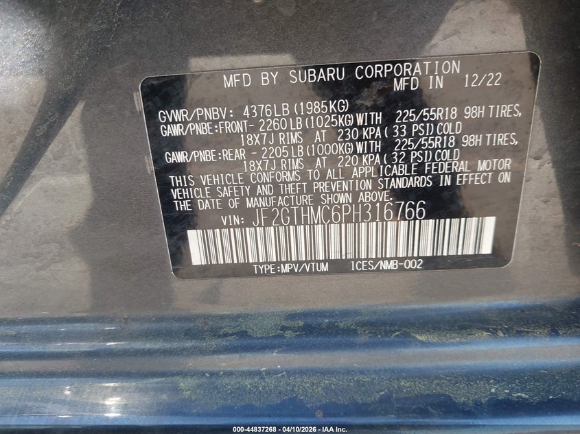 2023 Subaru Xv 2.5 Crosstrek Limited silver Lot 111044837268 Vin JF2GTHMC6PH316766