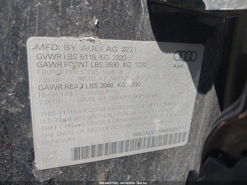 2021 Audi Q3 Premium 40 Tfsi Quattro Tiptronic VIN: WA1AUCF36M1098117 Lot: 44837328