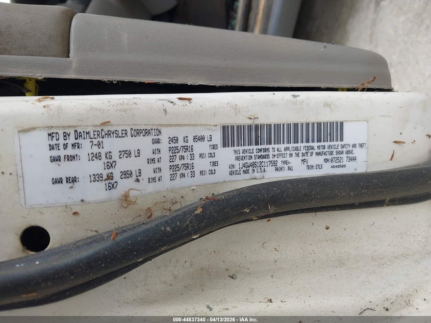 2002 Jeep Grand Cherokee Laredo VIN: 1J4GW48S12C117592 Lot: 44837340