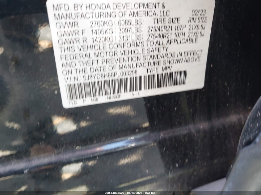 2023 Acura Mdx Type S W/Advance Package VIN: 5J8YD8H86PL003298 Lot: 44837527