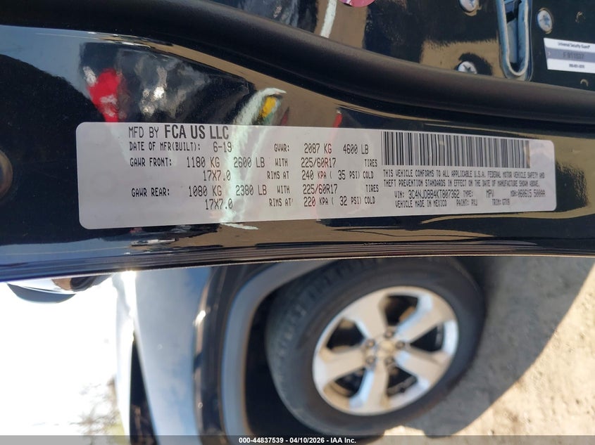 3C4NJDBB4KT807362 2019 Jeep Compass 2.4 Latitude 4x4 Black