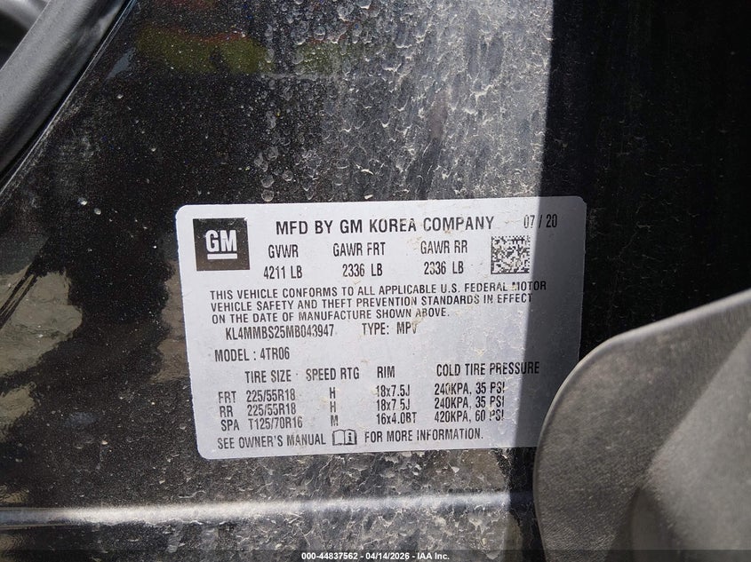 2021 Buick Encore Gx Fwd Preferred VIN: KL4MMBS25MB043947 Lot: 44837562