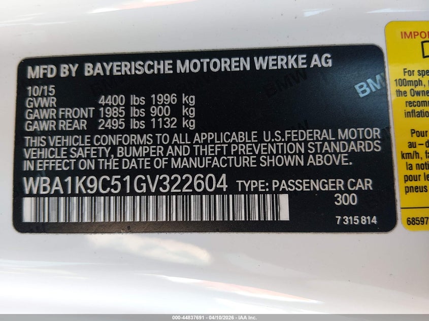 2016 BMW 228I VIN: WBA1K9C51GV322604 Lot: 44837691