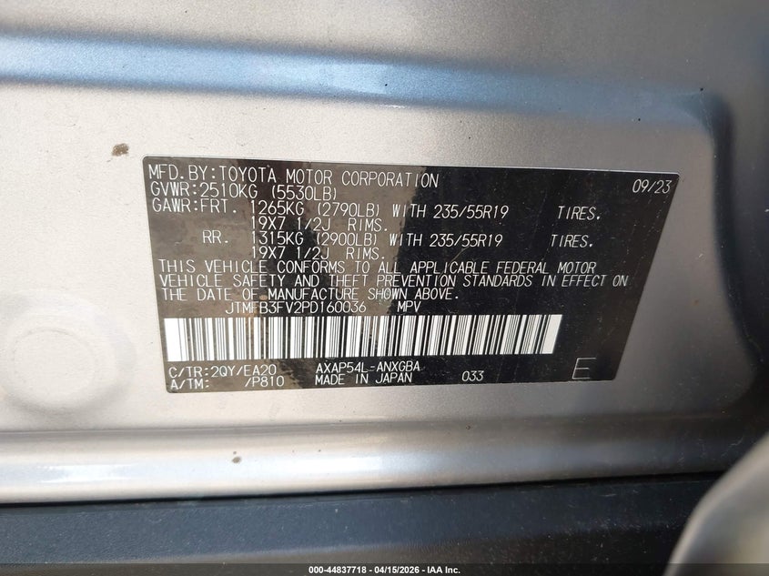 2023 Toyota Rav4 Prime Xse VIN: JTMFB3FV2PD160036 Lot: 44837718