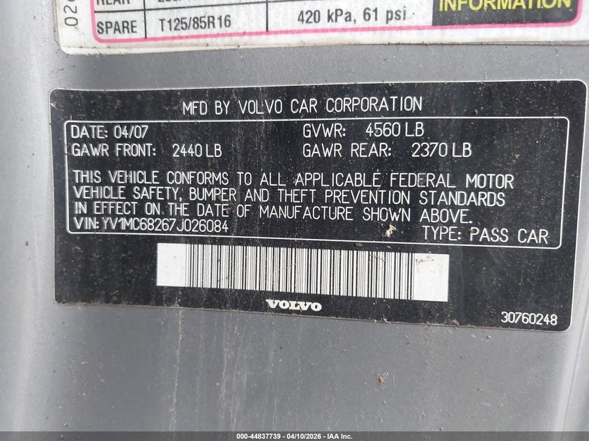 2007 Volvo C70 T5 VIN: YV1MC68267J026084 Lot: 44837739