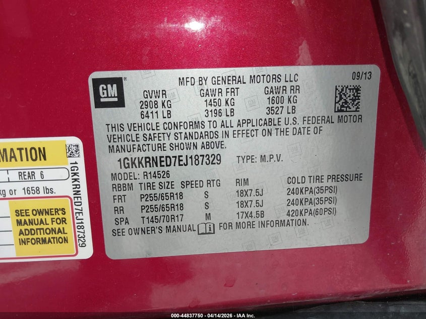 2014 GMC Acadia Sle-1 VIN: 1GKKRNED7EJ187329 Lot: 44837750