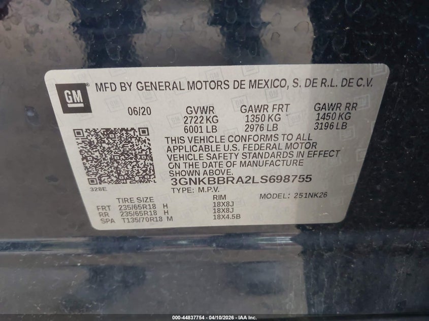 2020 Chevrolet Blazer 2.5 Fwd 1Lt blue Lot 111044837754 Vin 3GNKBBRA2LS698755