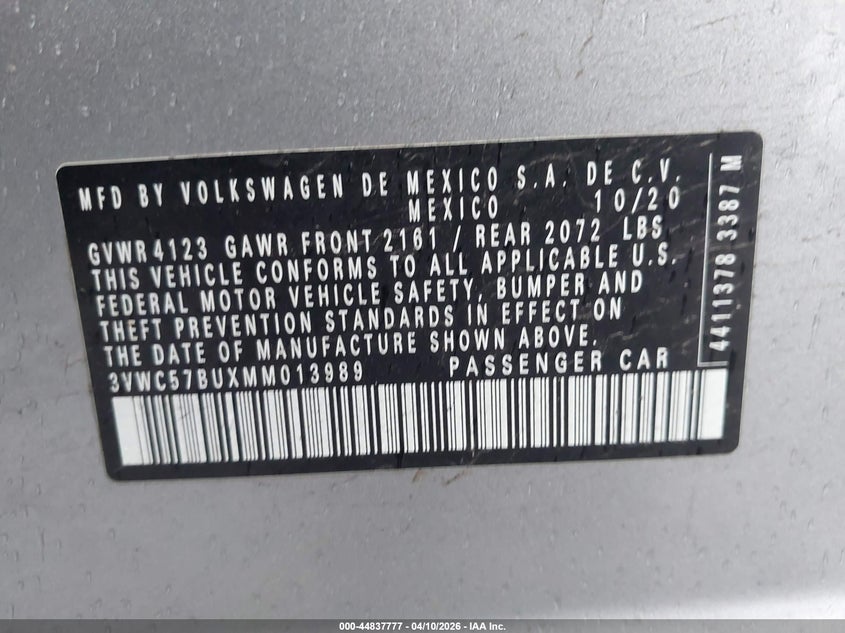 2021 Volkswagen Jetta 1.4T R-Line/1.4T S/1.4T Se VIN: 3VWC57BUXMM013989 Lot: 44837777