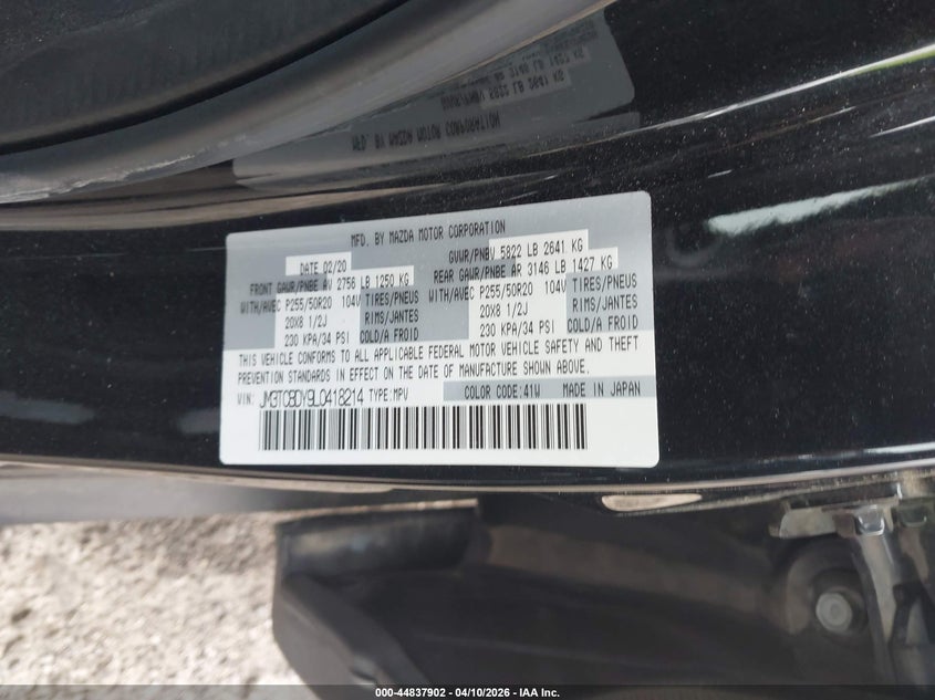 2020 Mazda Cx-9 Grand Touring VIN: JM3TCBDY9L0418214 Lot: 44837902